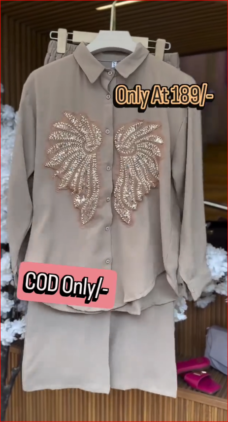 Luxury Angel Wing Embellished Shirt with Skirt Co-Ord Set