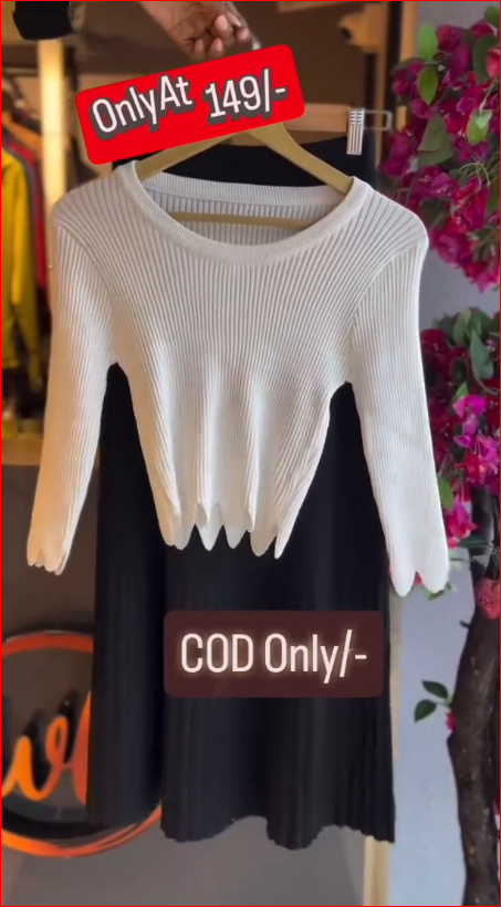 Chic Ribbed Crop Top with Elegant Black Pleated Skirt